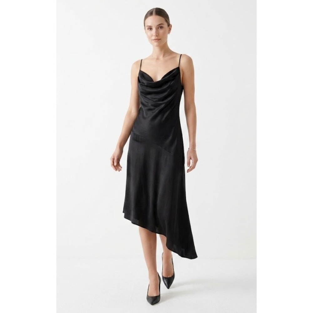 New‎ Mossimo Black Asymmetric Hem Satin Flowy Y2K Dress Size Small